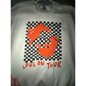 Harry Styles Love On Tour Sweatshirt Cream Orange Rabbit Checkered Graphic Large